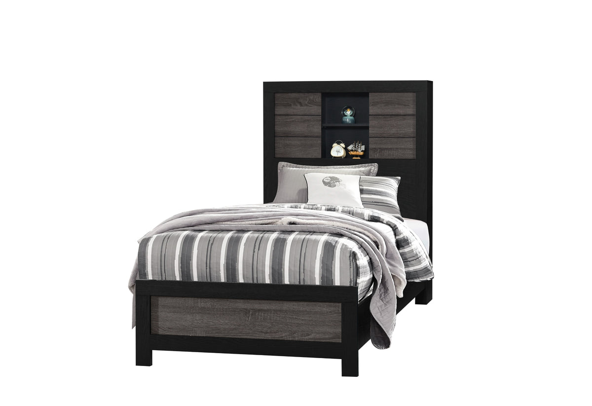 Lisbon Grey/Black Bookcase Bedroom Set