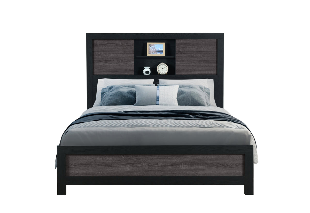 Lisbon Grey/Black Bookcase Bedroom Set