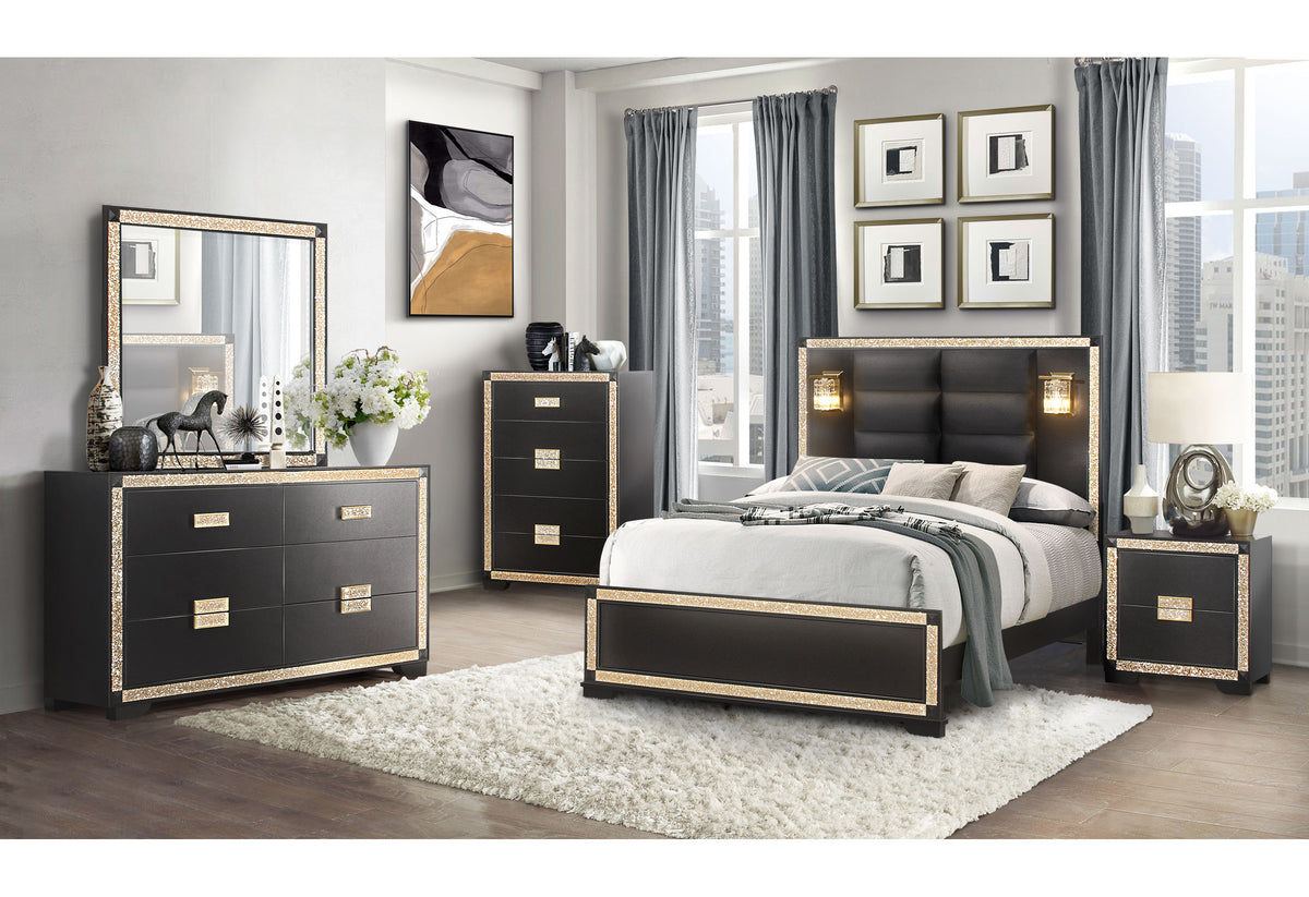 Blake Black / Gold Bedroom Set