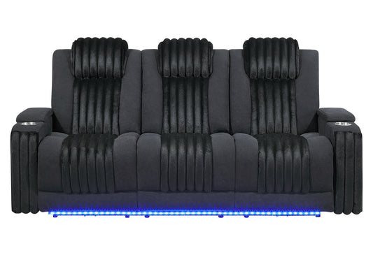 U8000 Black Power Reclining Sofa with Phr, Ddt, Reading Light & LED Light