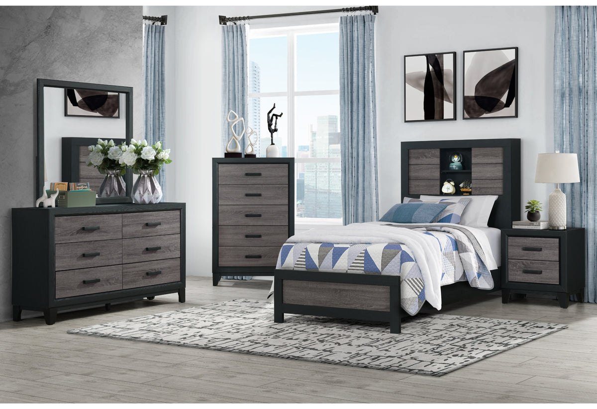 Lisbon Grey/Black Bookcase Bedroom Set