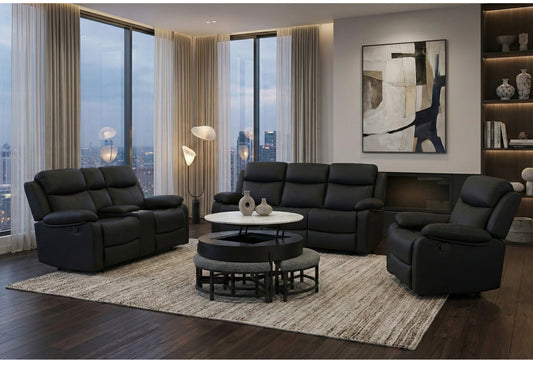 T42 Black Coffee Table with 3 Stools
