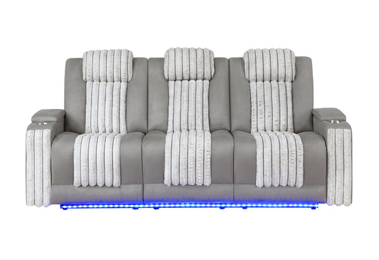 U8000 Grey Power Reclining Sofa with Phr, Ddt, Reading Light & LED Light