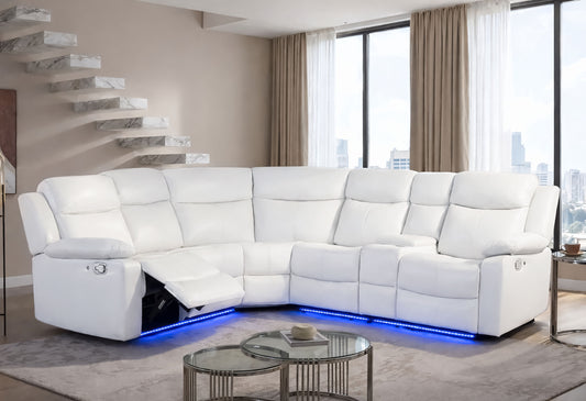 U6026 Blanche White Right Side Facing Sectional with LED and Speaker