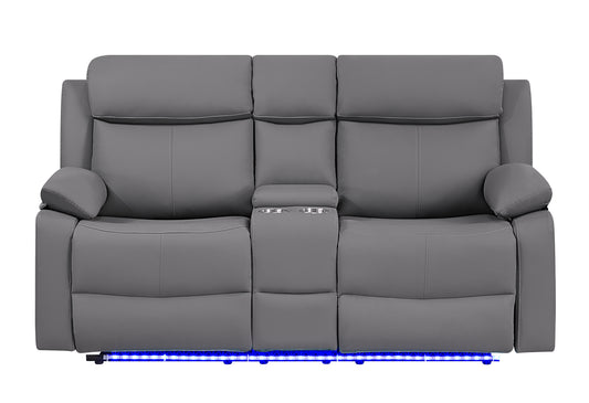 U6026 Grey PU 46A Console Reclining Loveseat with LED and Speaker